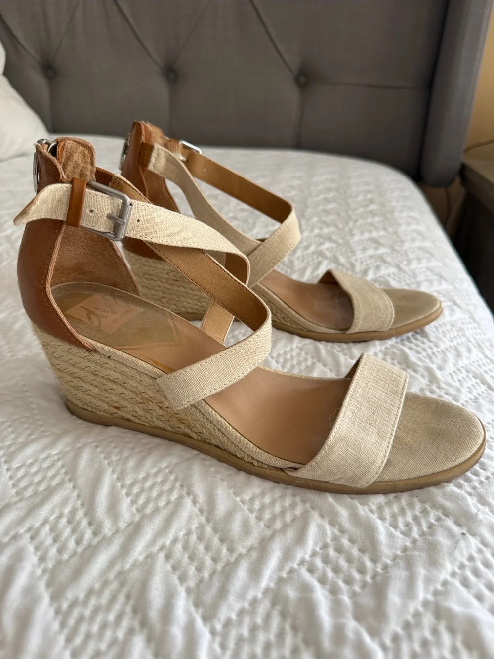 Dolce Vita Natural Canvas & Tan Espadrille Wedge Sandals